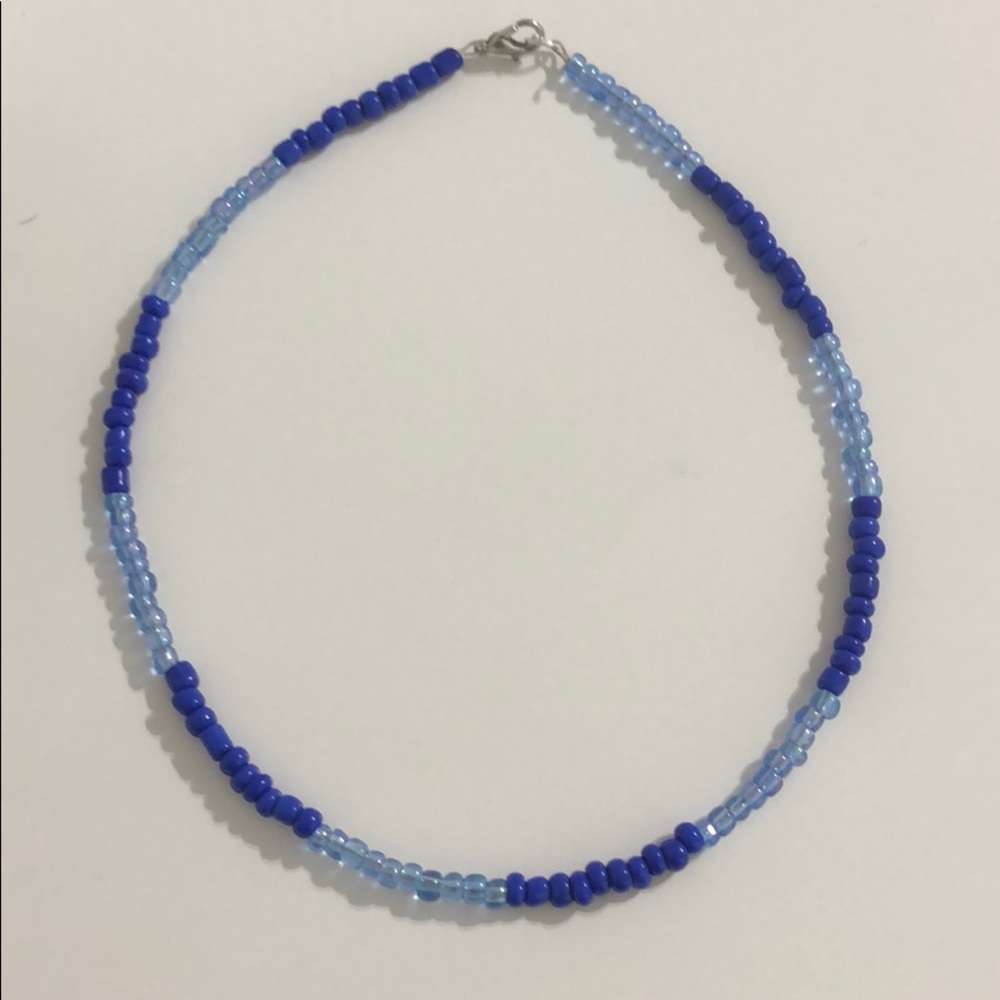 Royal blue and iridescent blue beaded necklace